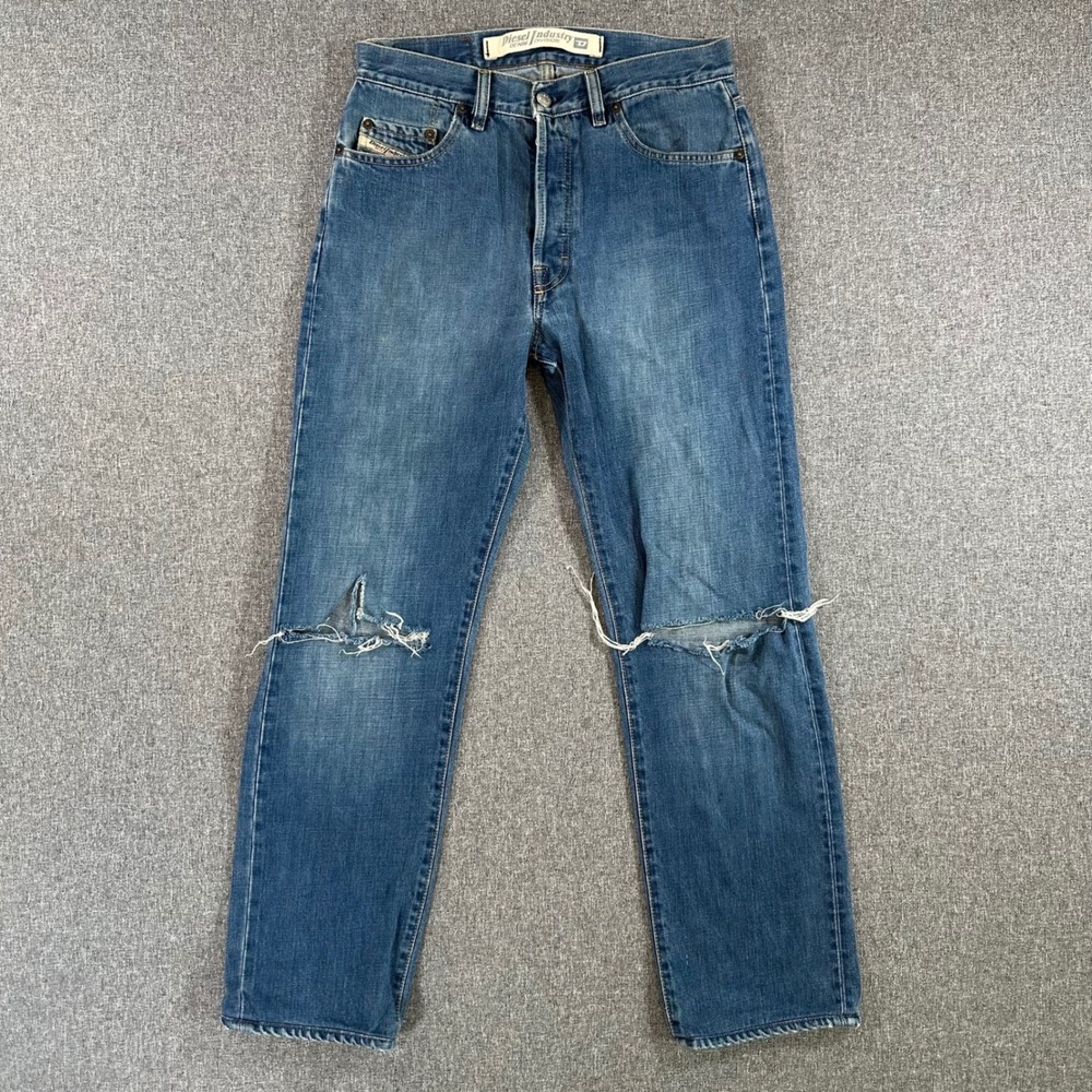 Diesel Industry Vintage Straight Leg Jeans Blue Distressed Mens 31 Made in Italy